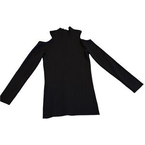 Maje Black Ribbed Cold Shoulder Mock Neck Top Women’s Size 2 Small EUC